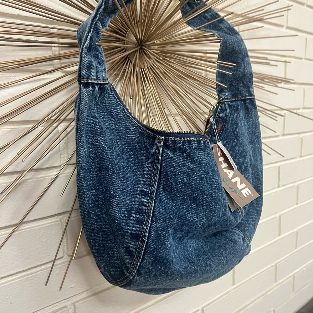 ‘80s SHANE Handbags Vintage acid wash Denim Slouchy hobo Shoulder Bag. NEW